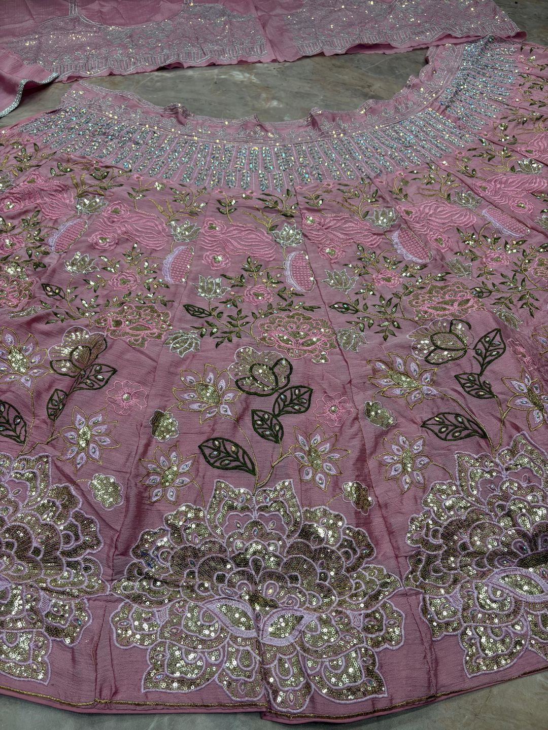 Pink Chinon Silk Sequins Embroidered Lehenga Set Sale