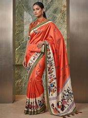 Traditional Touch Warli Art Orange Saree - 