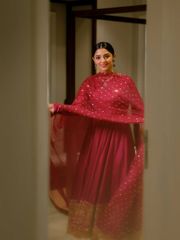 Premium Wine Embroidered Anarkali Suit Set for Women - 