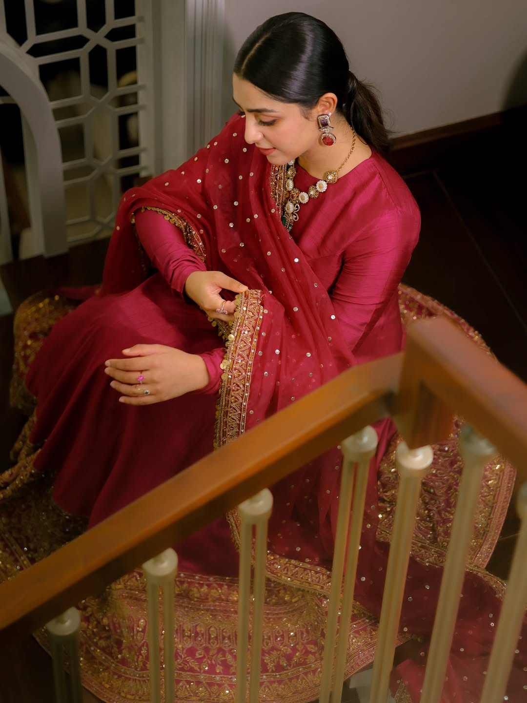 Premium Wine Embroidered Anarkali Suit Set for Women