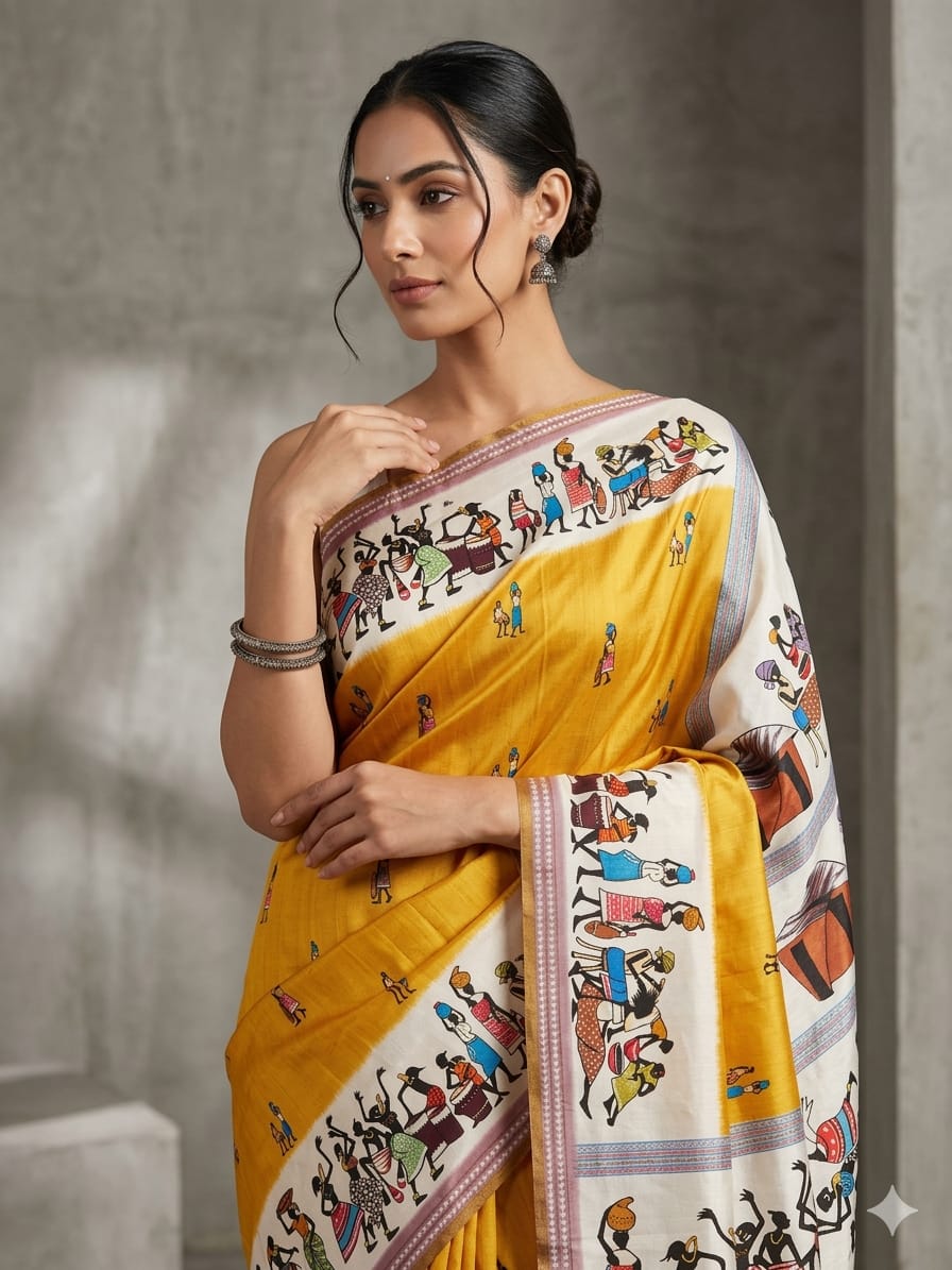 Festive Glow Warli Art Saree in Yellow