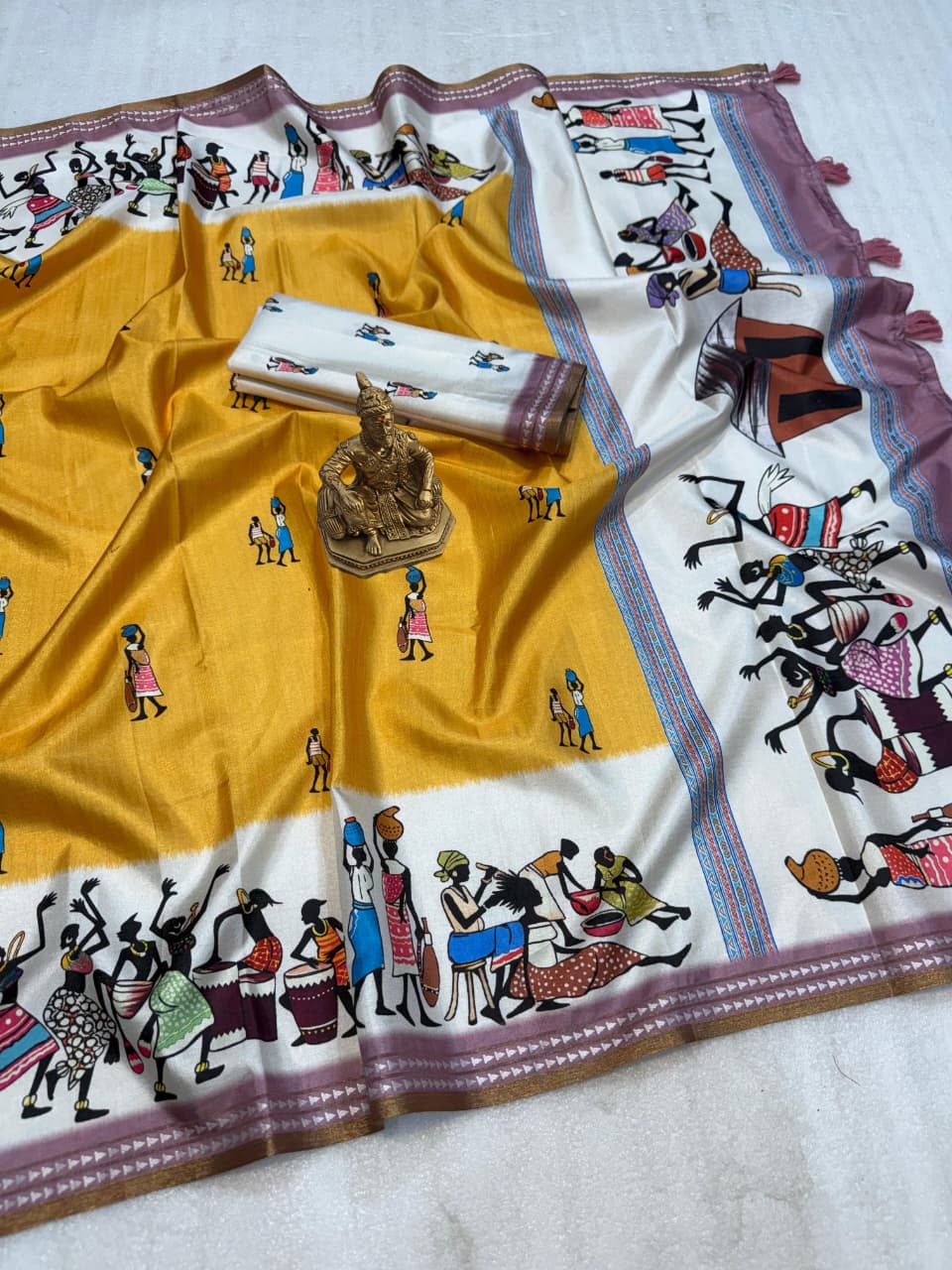 Festive Glow Warli Art Saree in Yellow