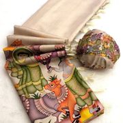 Tussar Silk Kalamkari Printed Saree with Blouse - 