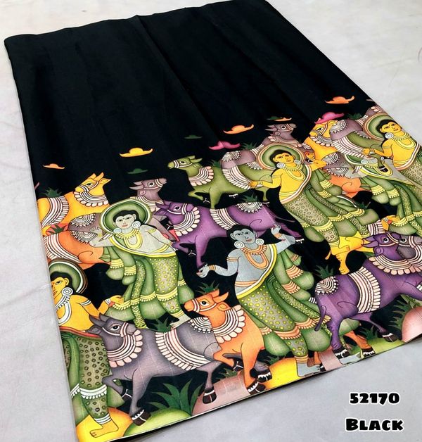 Black Kalamkari Tussar Silk Saree with Blouse