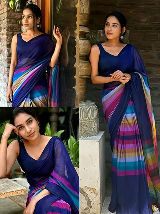 Soft Linen Blue Saree with Stylish Pallu Design