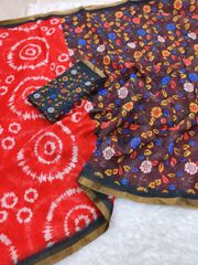 Premium Red Linen Saree with Multicolor Pallu - 
