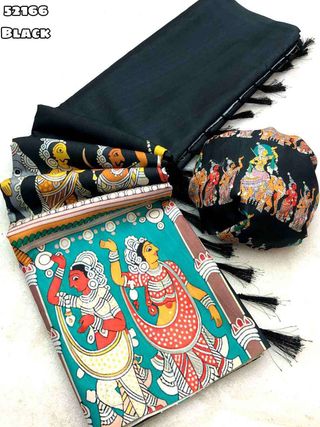 Elegant Black Kalamkari Silk Saree with Blouse