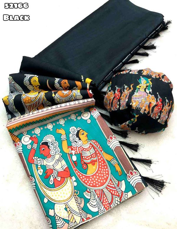 Elegant Black Kalamkari Silk Saree with Blouse