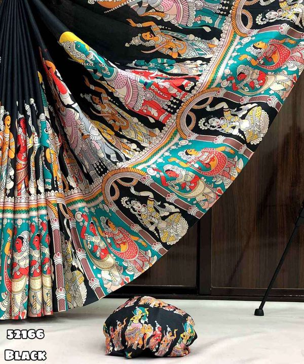 Elegant Black Kalamkari Silk Saree with Blouse