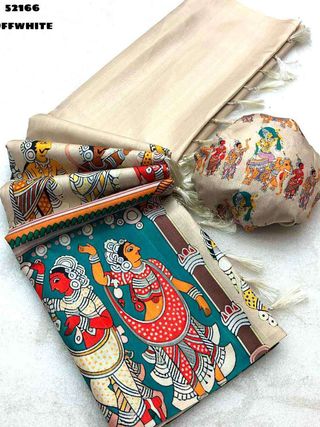Designer Off White Tussar Silk Saree with Kalamkari Print