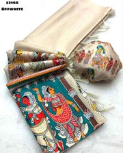 Designer Off White Tussar Silk Saree with Kalamkari Print - 