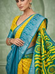 Yellow Teal Heritage Designer Saree - 