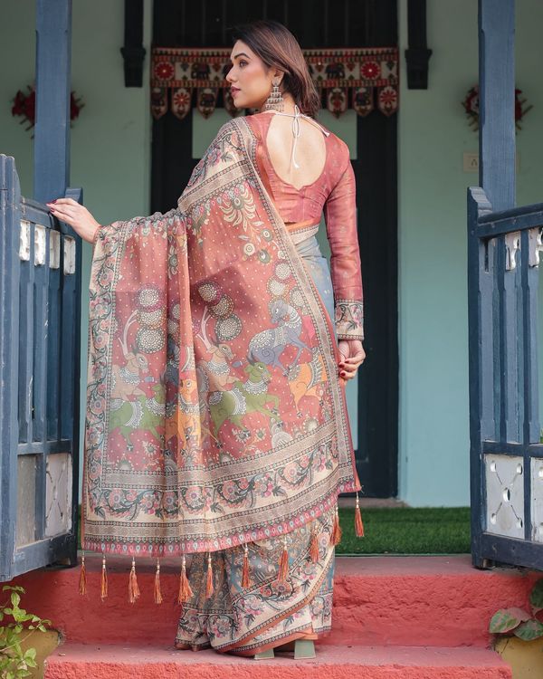 Lightweight Grey Saree with Rust Designer Border