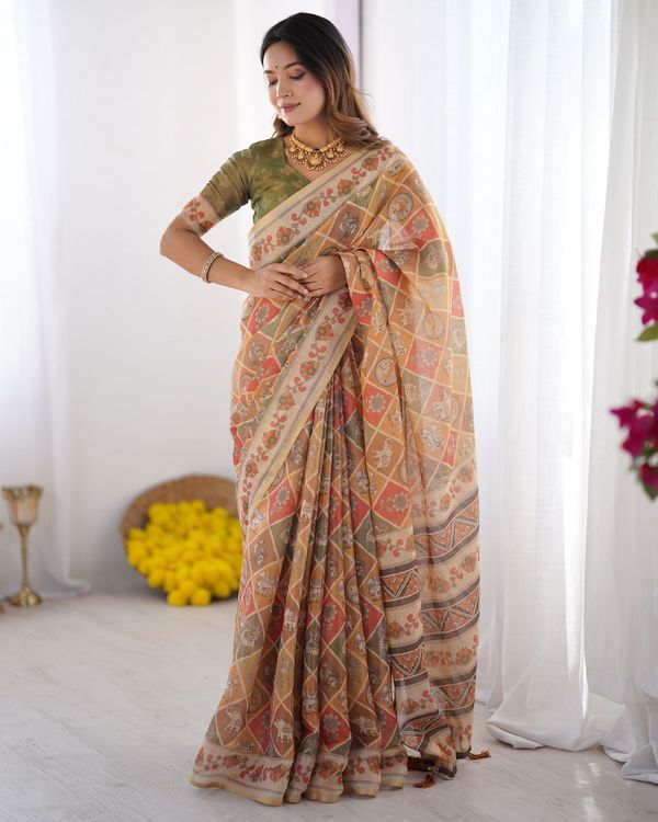 Premium Rust Terracotta Checks Handloom Saree with Designer Pallu