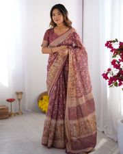 Premium Wine Maroon Floral Handloom Saree with Designer Pallu - 