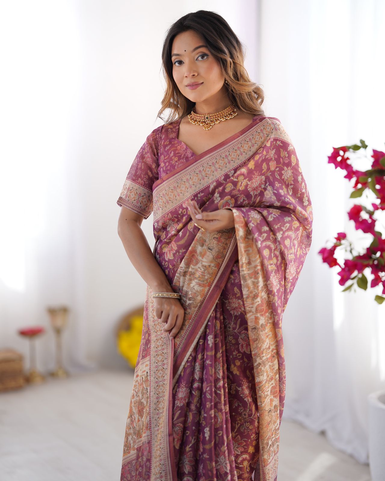 Premium Wine Maroon Floral Handloom Saree with Designer Pallu