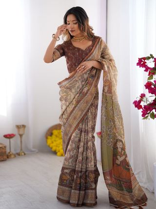 Beige Earth Folk Tale Saree – Varnavi