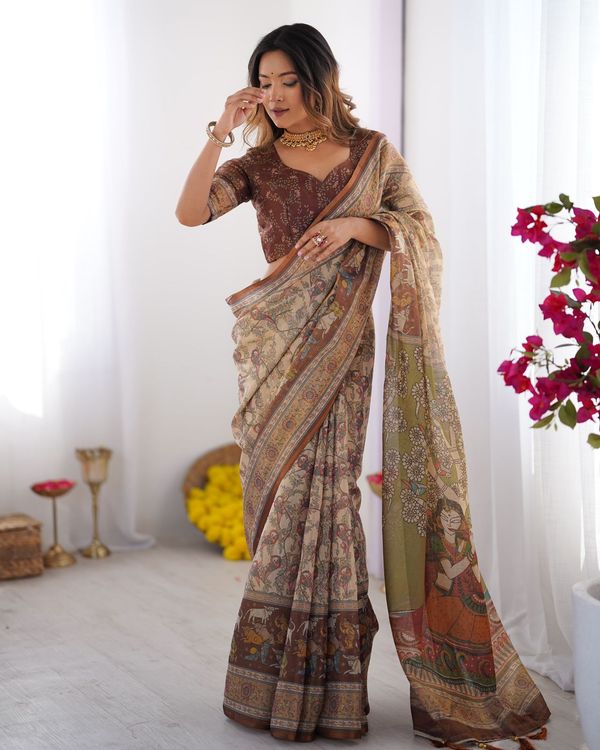 Beige Earth Folk Tale Saree – Varnavi