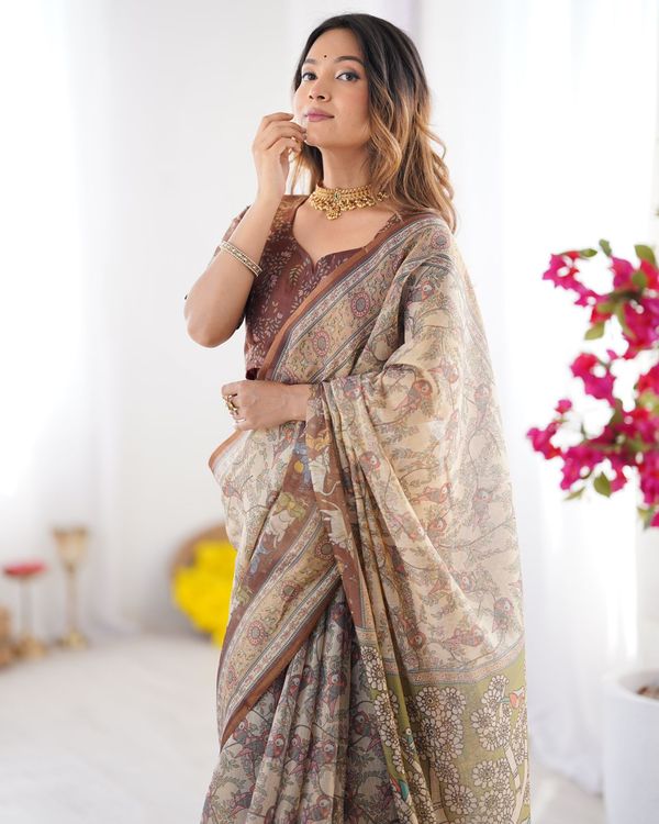Beige Earth Folk Tale Saree – Varnavi
