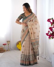 Varnavi Vastra Green Heritage Cotton Saree - 