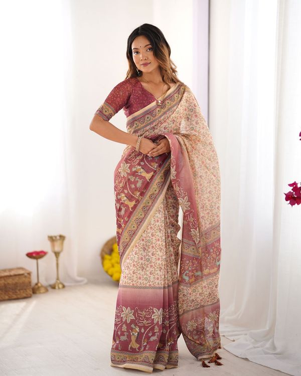 Rose Border Elegance Handloom Saree