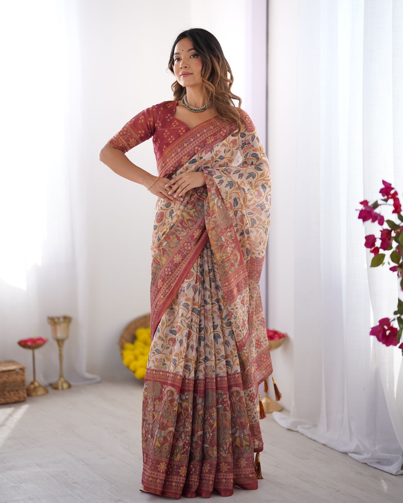 Royal Banarasi Silk Saree with Digital Floral Print