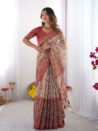 Royal Banarasi Silk Saree with Digital Floral Print