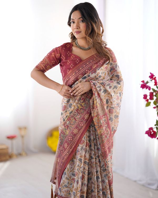 Royal Banarasi Silk Saree with Digital Floral Print