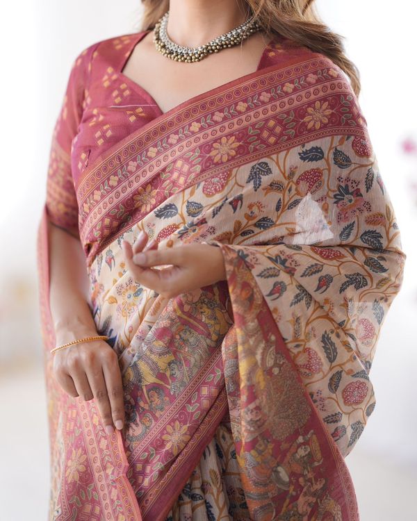 Royal Banarasi Silk Saree with Digital Floral Print