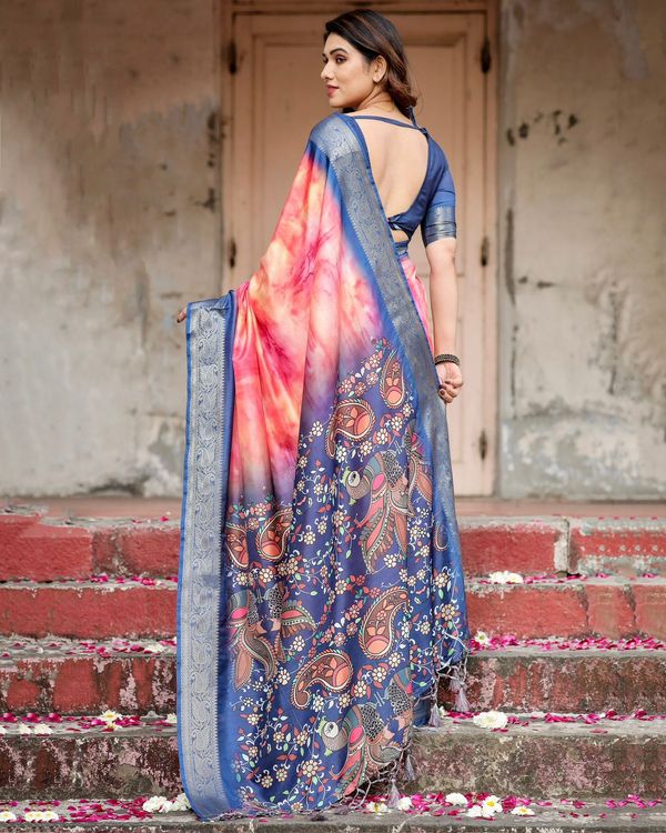 Pink Blue Ombre Tussar Silk Saree Online