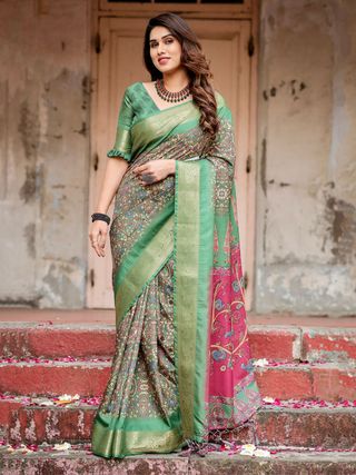 Royal Green Tussar Silk Saree Online