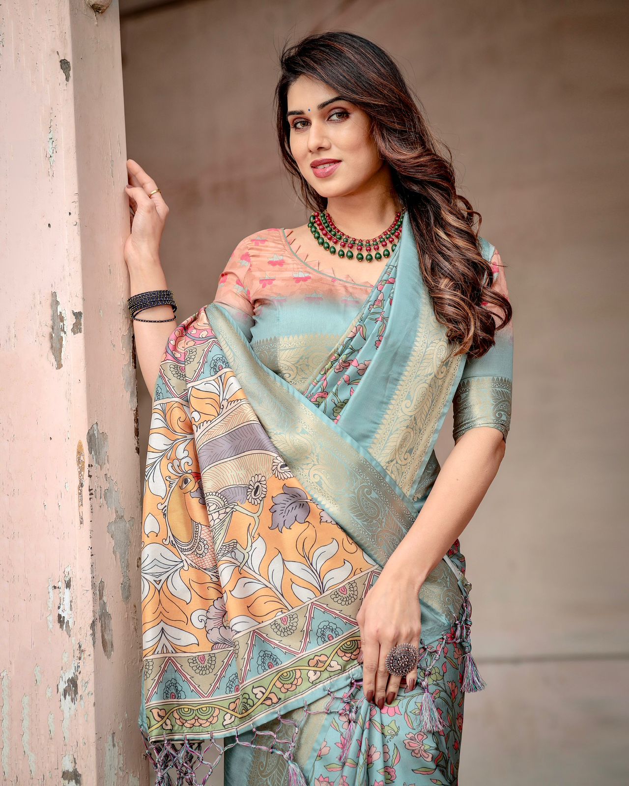 Sky Blue Tussar Silk Saree Online