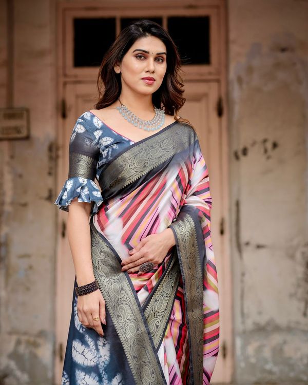 Charcoal Grey Tussar Silk Saree Online