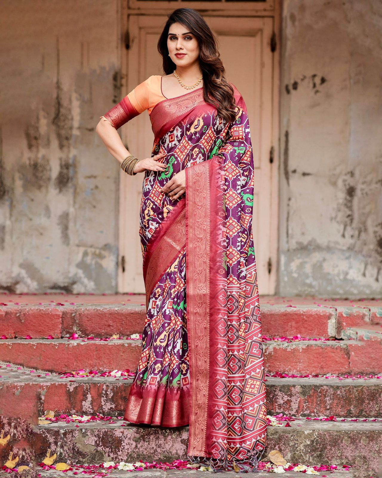 Purple Ikat Tussar Silk Saree Online | Varnavi