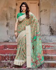 Green Floral Heritage Silk Saree Online – Varnavi - Green