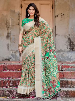 Green Floral Heritage Silk Saree Online – Varnavi