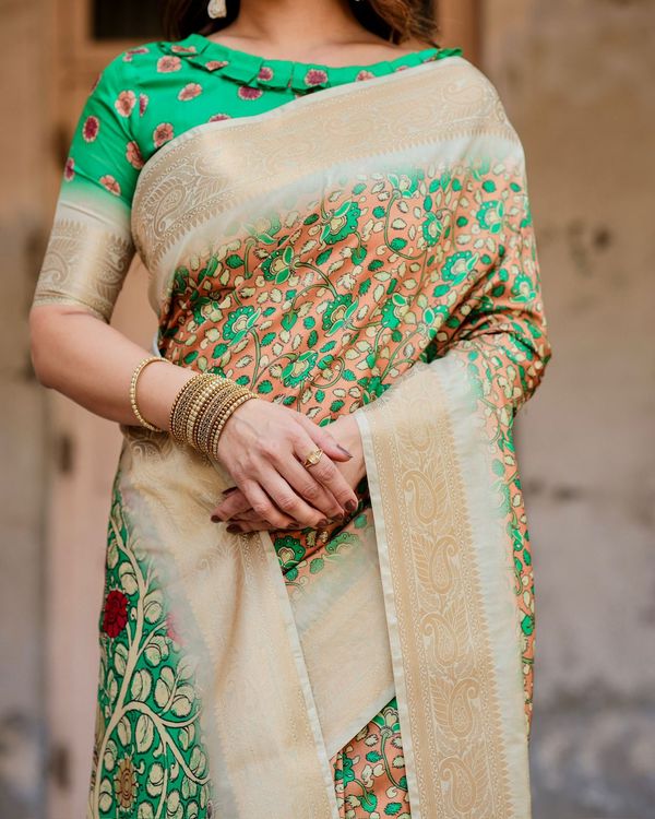 Green Floral Heritage Silk Saree Online – Varnavi