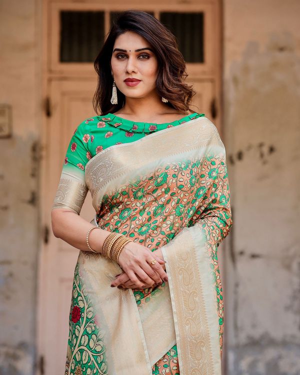Green Floral Heritage Silk Saree Online – Varnavi