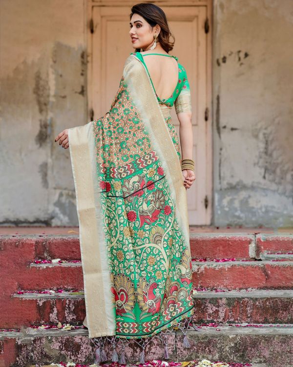 Green Floral Heritage Silk Saree Online – Varnavi
