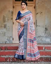 Royal Blue Banarasi Silk Saree with Zari Border - Blue