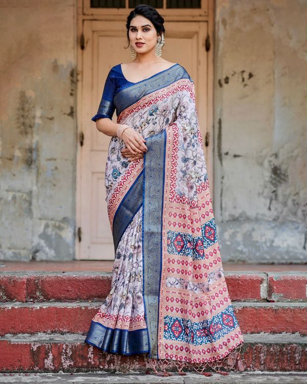 Royal Blue Banarasi Silk Saree with Zari Border