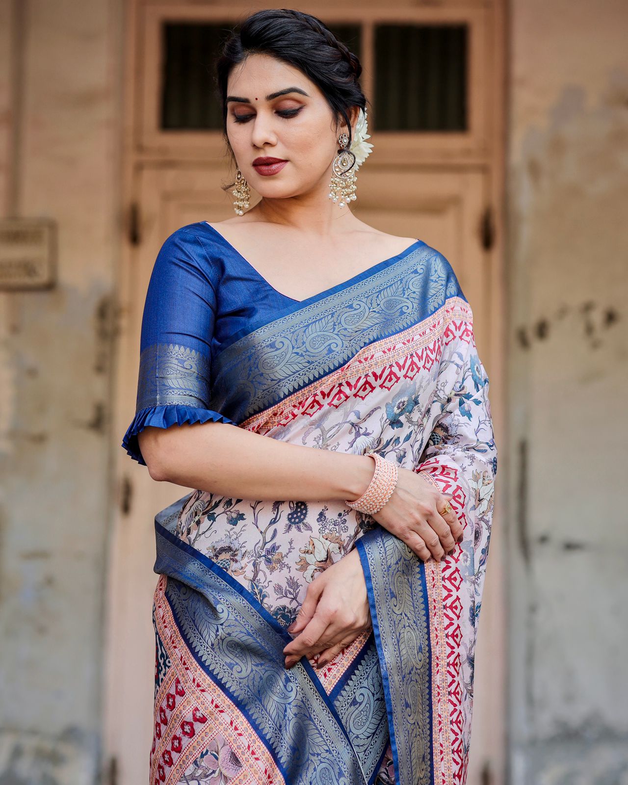Royal Blue Banarasi Silk Saree with Zari Border
