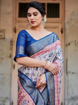 Royal Blue Banarasi Silk Saree with Zari Border