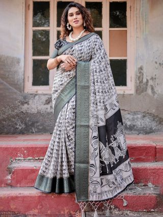 Grey Banarasi Silk Saree with Dragonfly Design