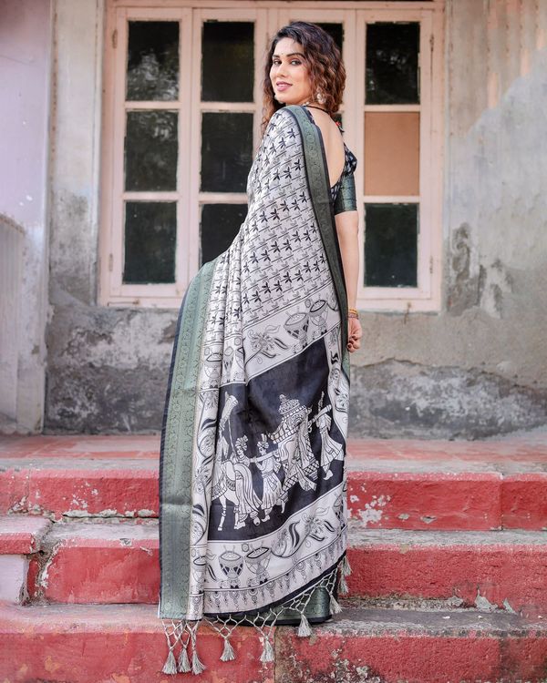 Grey Banarasi Silk Saree with Dragonfly Design