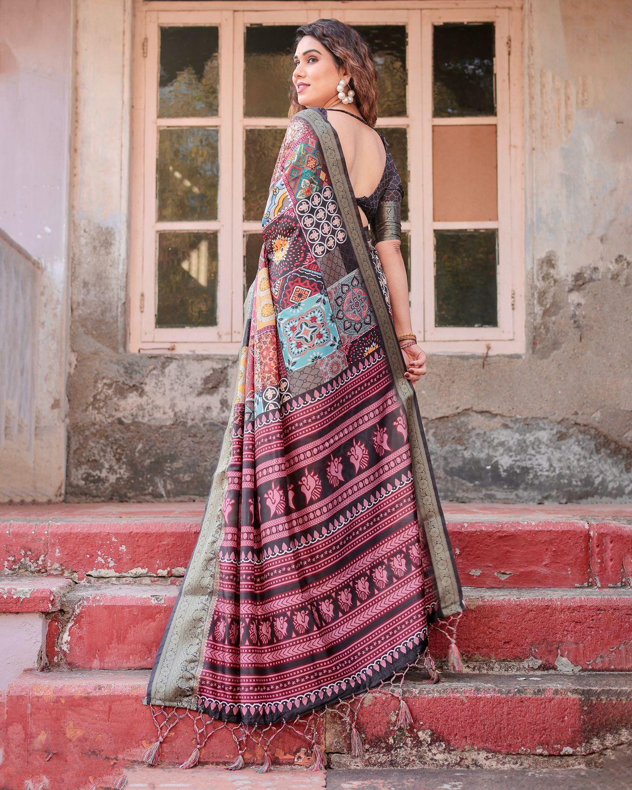 Multi Color Banarasi Silk Saree with Artistic Prints