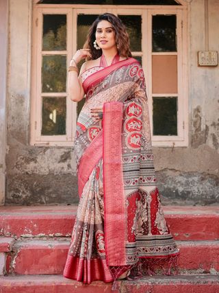 Banarasi Silk Saree with Pichwai Art & Zari Border
