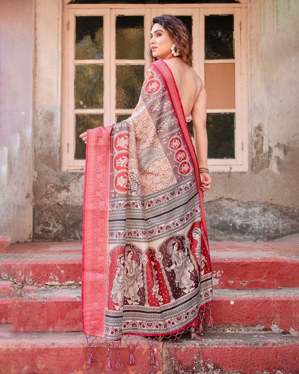 Banarasi Silk Saree with Pichwai Art & Zari Border