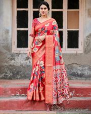 Elegant Red Banarasi Silk Saree for Festive & Wedding Wear - Red