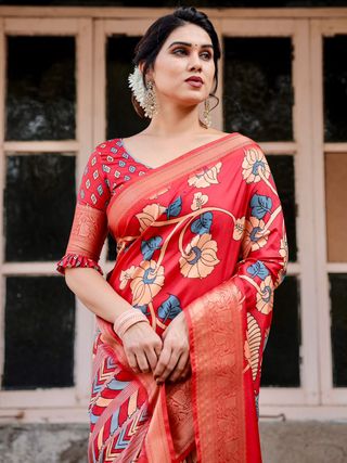 Elegant Red Banarasi Silk Saree for Festive & Wedding Wear